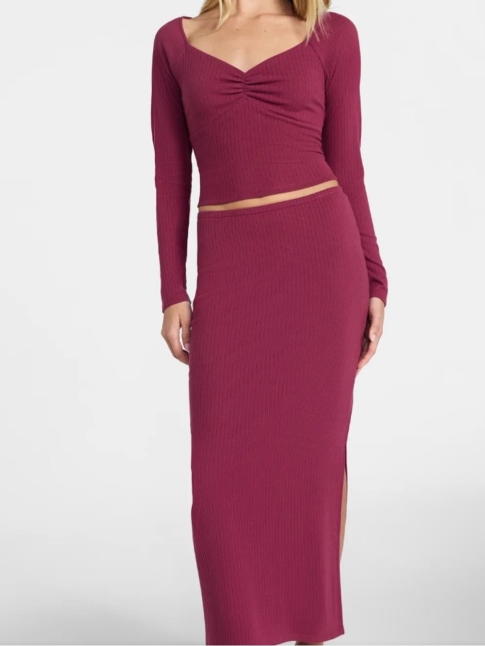 No Boundaries Ribbed Maxi Skirt in Berry